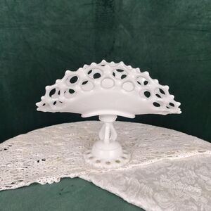 Vintage Westmoreland Milk Glass  Doric Open Lace Banana Stand